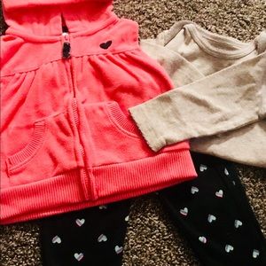Pink fleece vest set w/ long sleeve onesie & pants